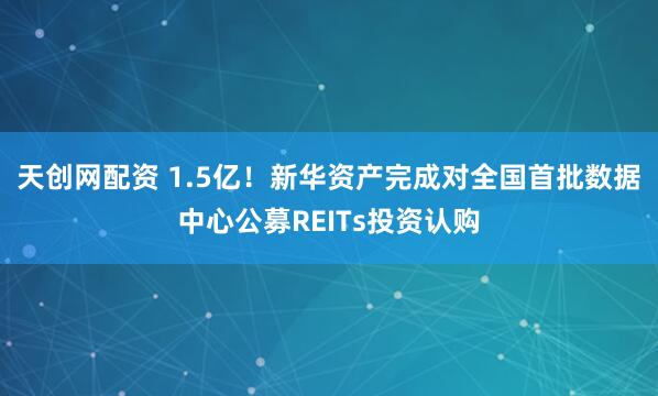 天创网配资 1.5亿！新华资产完成对全国首批数据中心公募REITs投资认购